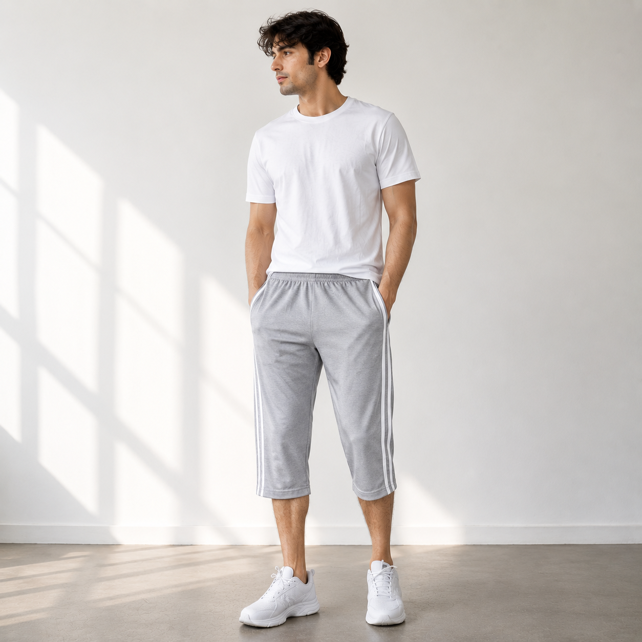 1 Pcs Men’s Jersey 3 Quarter Shorts – Soft Comfortable Casual & Gym Wear