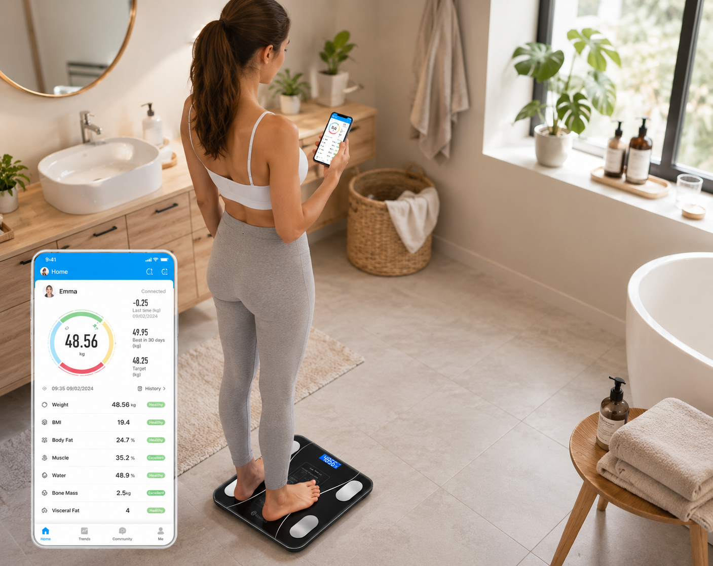Digital Bluetooth Body Weight Scale 180kg Capacity  Smart Weighing Machine with Mobile App Sync BMI Body Fat Muscle Mass Water Analyzer  Bathroom Health Fitness Scale with LCD Display  Accurate Sturdy Durable Design for Home Adults Family Use