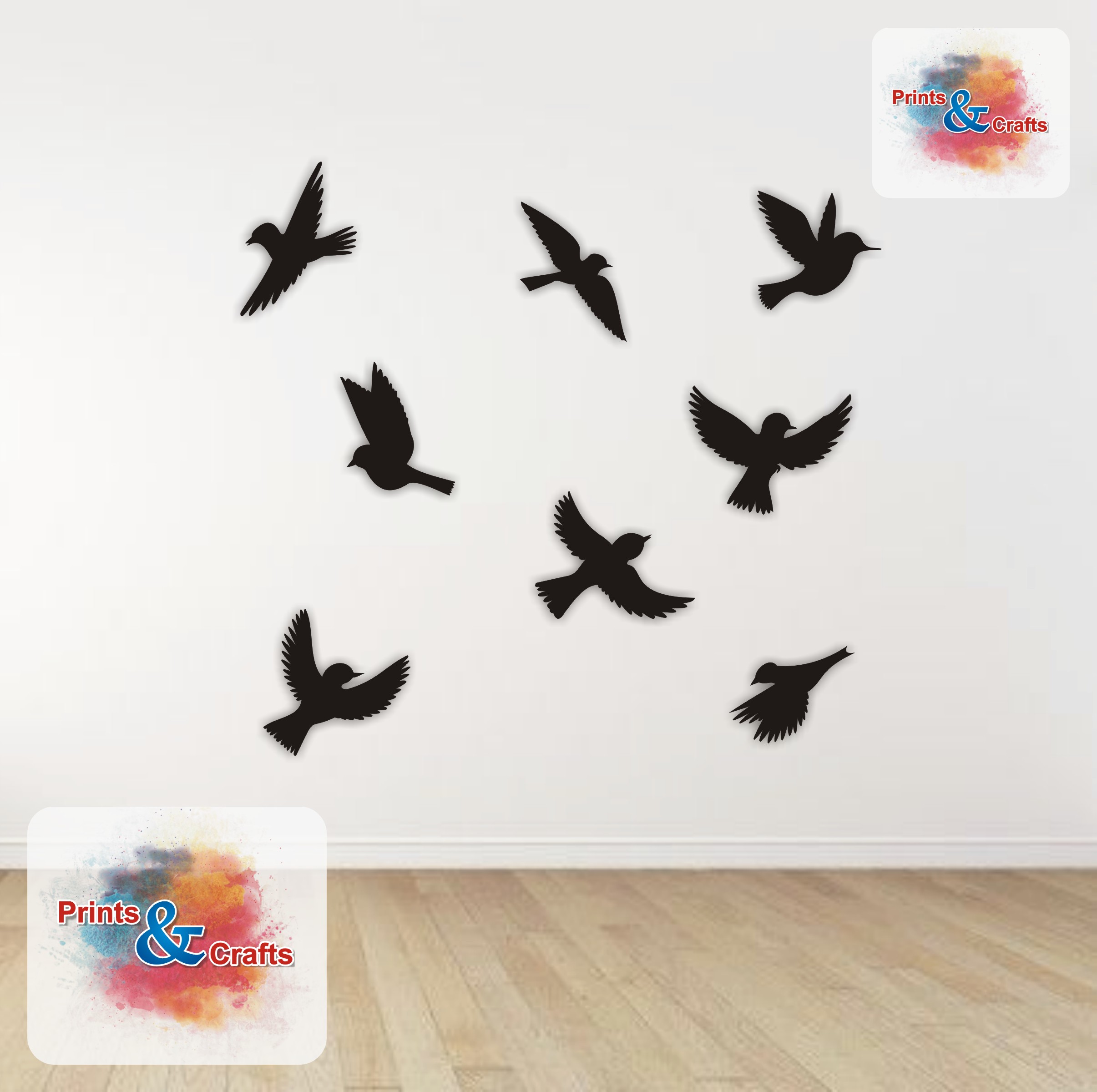 Wooden Wall Decoration, Set of 8 Birds, 3mm MDF Laser Cut, Antique Style