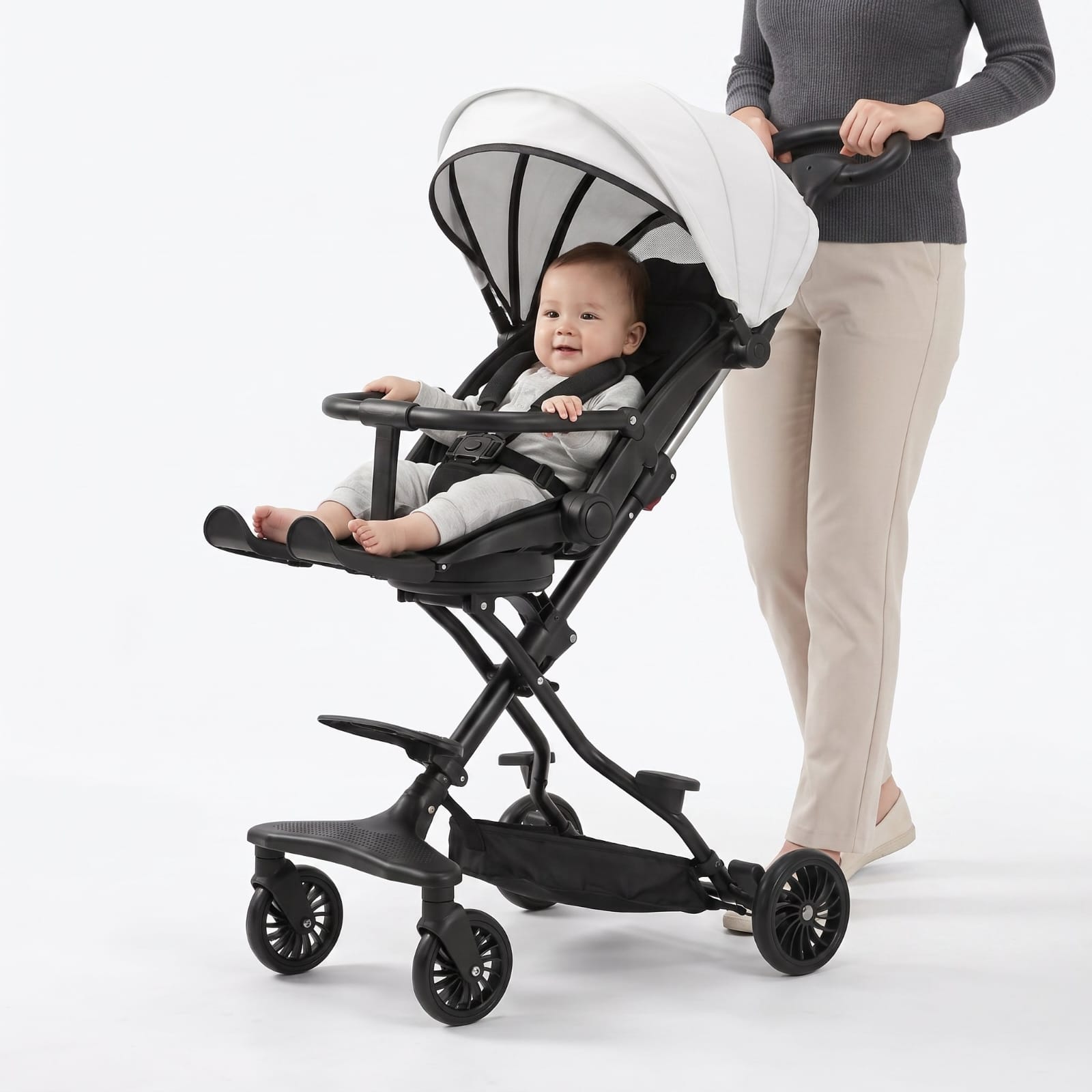 Premium Foldable Magic Baby Stroller Pram for Newborn | 360° Rotatable Magic Baby Stroller | Cabin Friendly Lightweight Travel Pushchair | Premium Baby Pram with Foam Rubber Tyres, Reclining Seat, Sun Canopy & One-Hand Folding