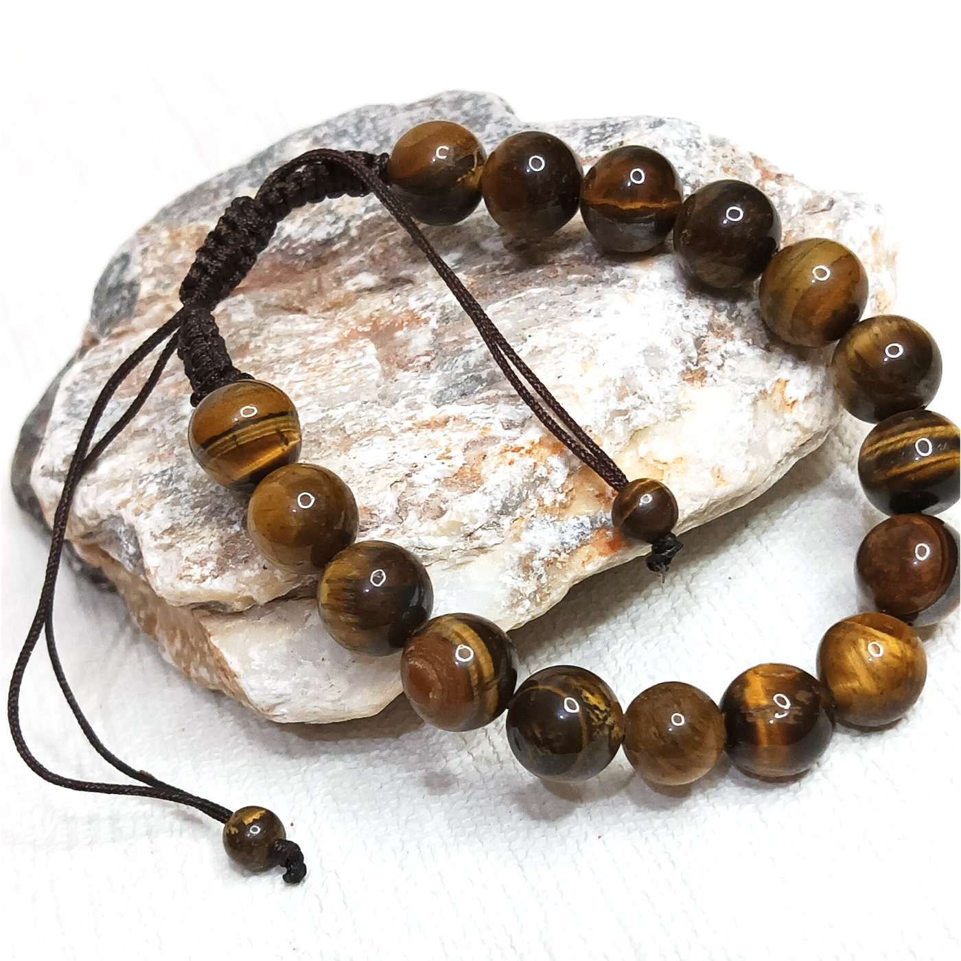 Natural Tiger Eye Bracelet for Men and Women , Gilrs and Boys stones Gemstones Stretchable Elastic Handmade Unisex Adjustable Crystal Healing Stone Gift (10 mm)