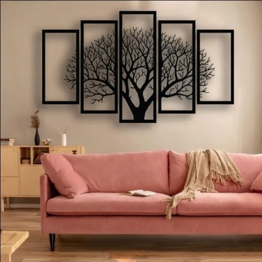 Life Style Glory/ Wooden Wall Art 5 frame Tree Panels Frame 3d DIY Self Adhesive Wall Sticker Sets For Decor Latest Design Wall Decoration Ideas For Home Decor Living Bed Room And Offices And For Gifts Piece Item
