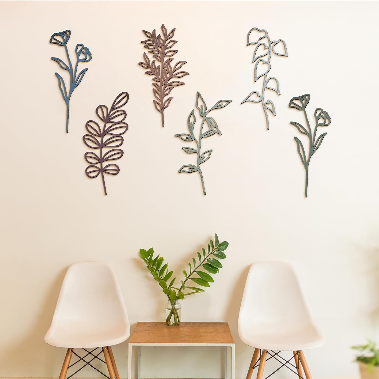 6 & 3  Pieces Wooden Wall Art Minimalist Line Decor Flower Botanical Leaf Wooden Art Modern Natural Art Floral Line Wall Decorations for Bedroom Living Room Bathroom Kitchen Outdoor(Black)