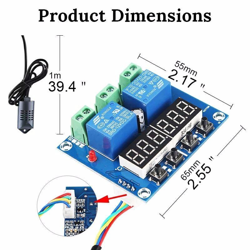 M452 DC 12V LED Digital Thermostat Temperature Humidity Control Thermometer Hygrometer Controller Relay Module AM2301 Probe ZFX-M452  For Incubator parts