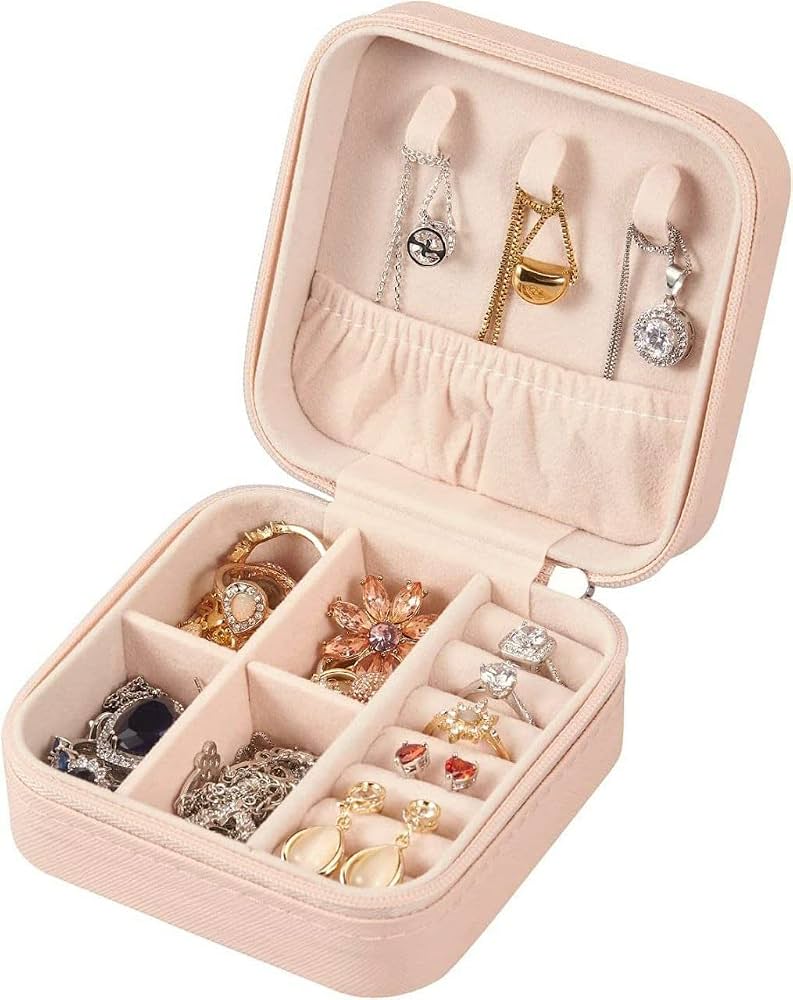 SP Dealz Mini Travel Jewellery Box – Portable Faux Leather Jewellery Storage Case & Organizer for Rings, Earrings, Necklaces & Accessories for Women & Girls