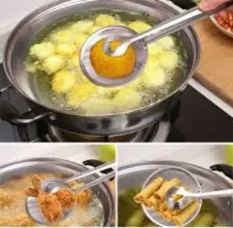 Image result for Frying Mesh Colander Quick Strain Stainless Steel Tong Colander