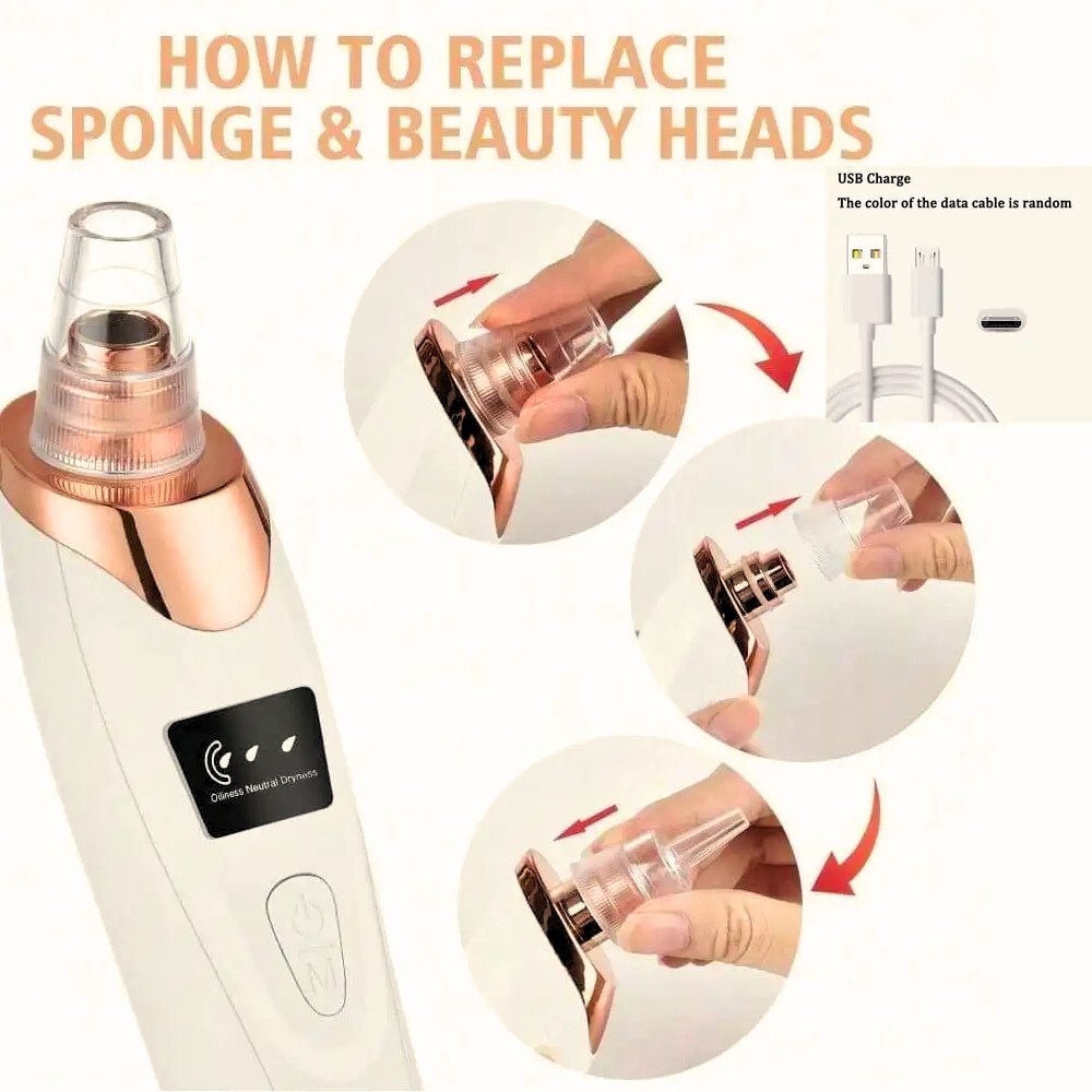 5-in-1 Derma Suction Blackhead Remover Machine | Pore Vacuum Cleaner | Acne Pimple Extractor | Facial Pore Suction Tool | Deep Face Cleaning | Whitehead & Blackhead Removal | Rechargeable Skin Care  Multi-Functional Skin Care Beauty Tool for Nose  & Face