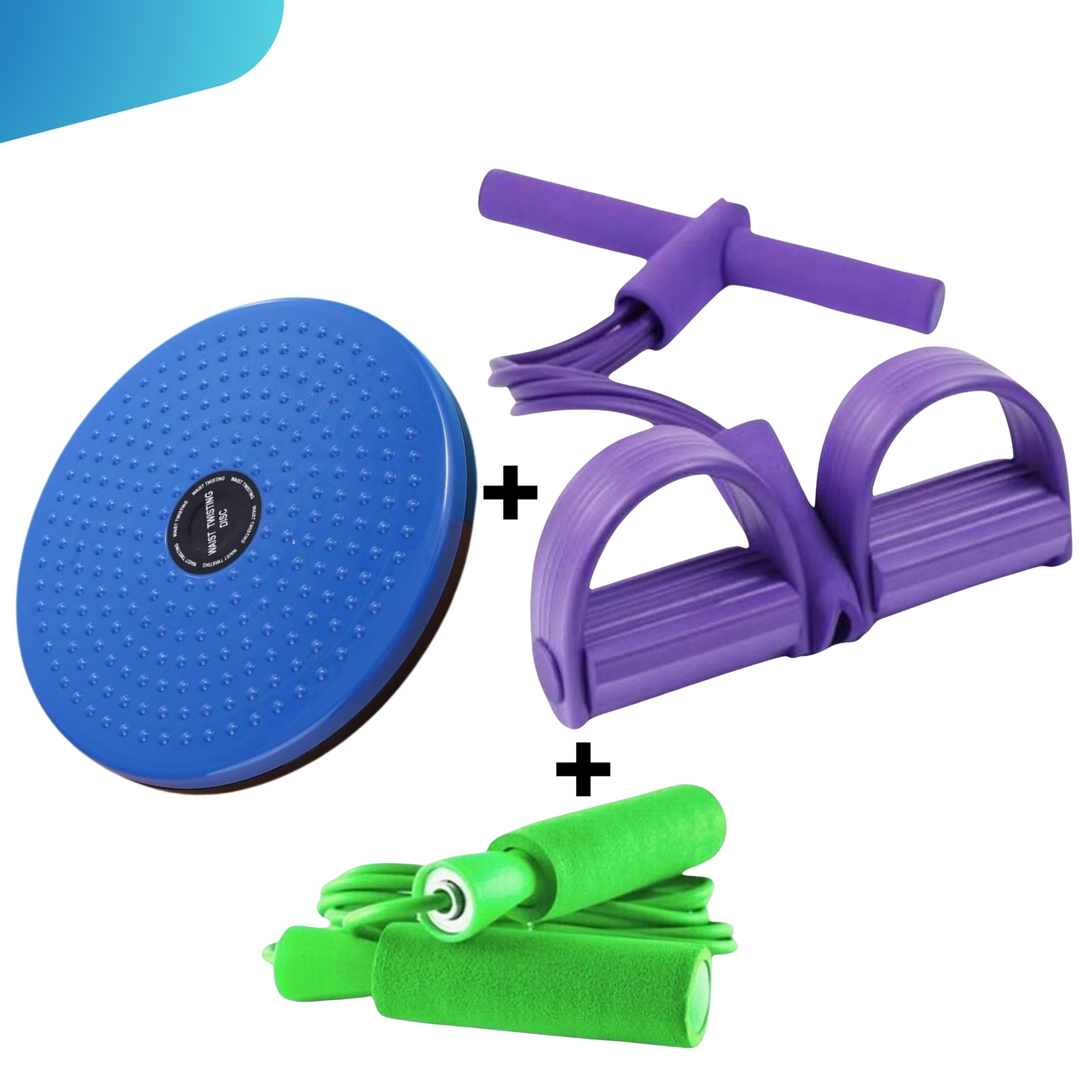 COMBO DEAL OF RUBBER TUMMY TRIMMER + COLORED TWISTER PLATE + JUMP ROPE FOR WORKOUT
