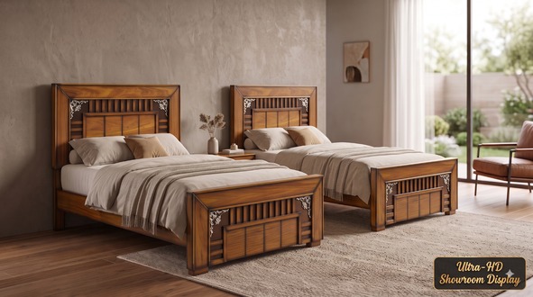 Woodex Furniture Single Bed – Solid Kikar Wood Wooden Bed | Modern King-Style Single Bed | Strong & Durable Bed Frame | 78×42×38 Inches