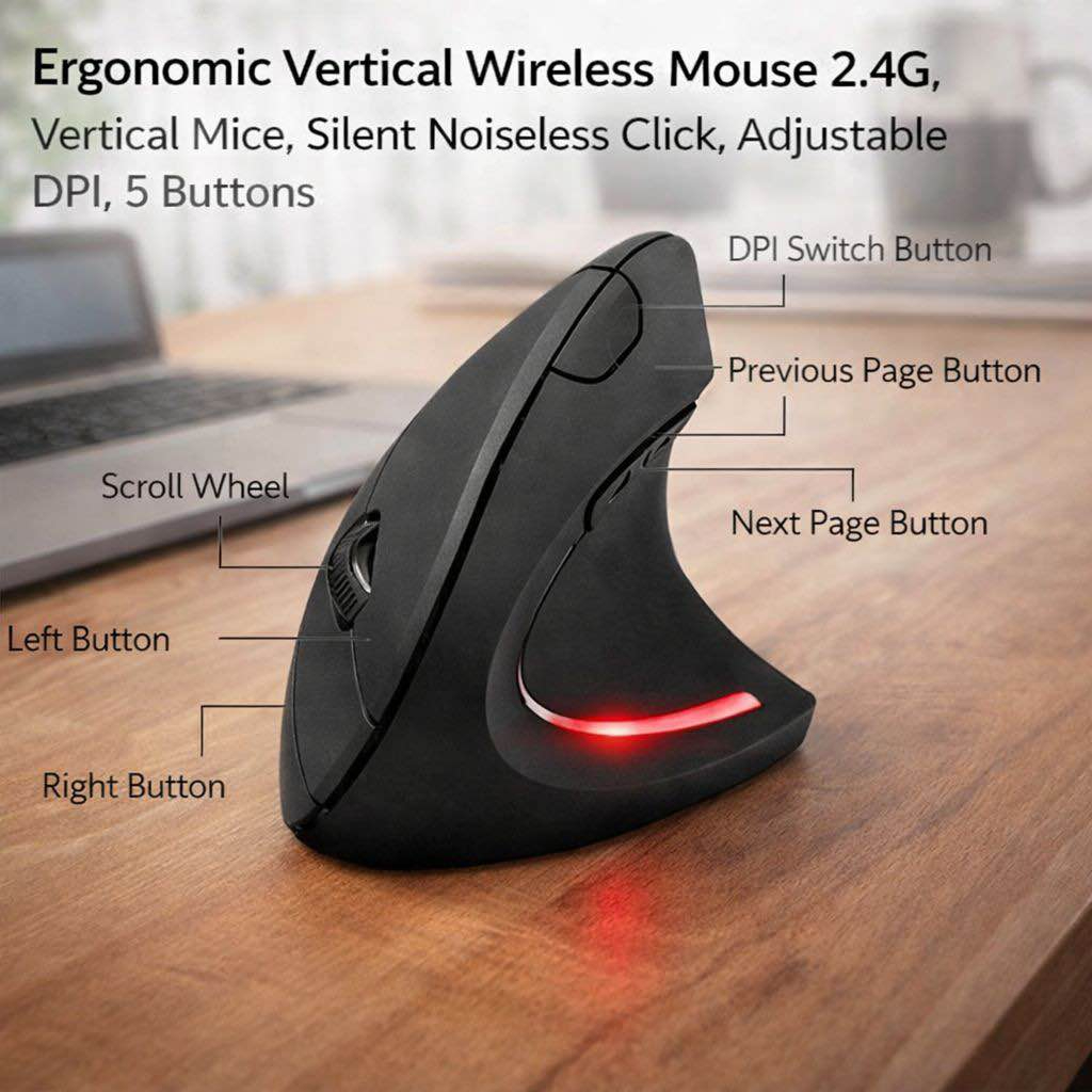 Wireless Ergonomic Vertical Mouse USB  Silent Computer Mouse for Laptop & PC