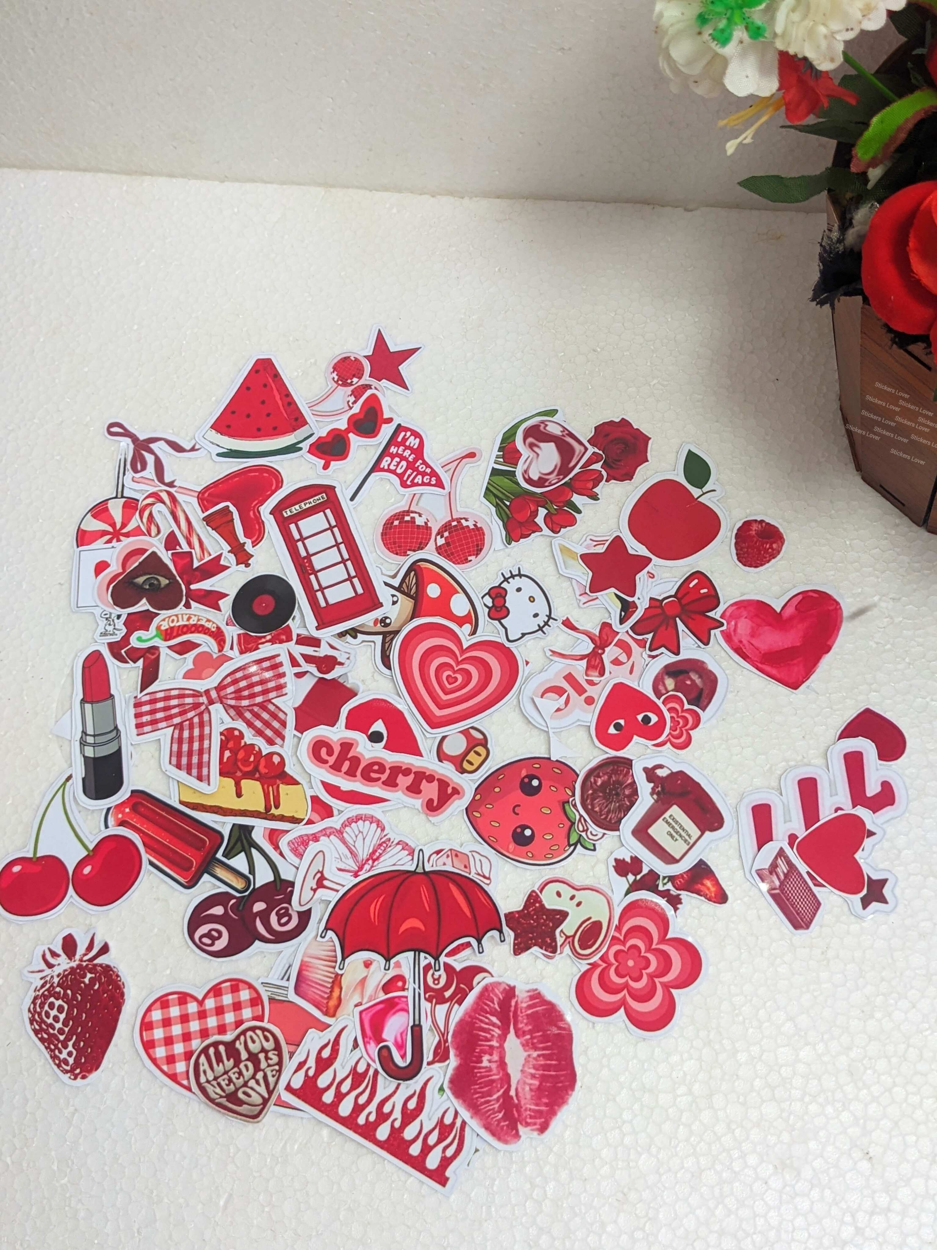 Stickers for Girls - Red Aesthetic Sticker - Sticker for Notebook - Pack of (10/30/50 Pack) - Express Yourself Creatively for Girls
