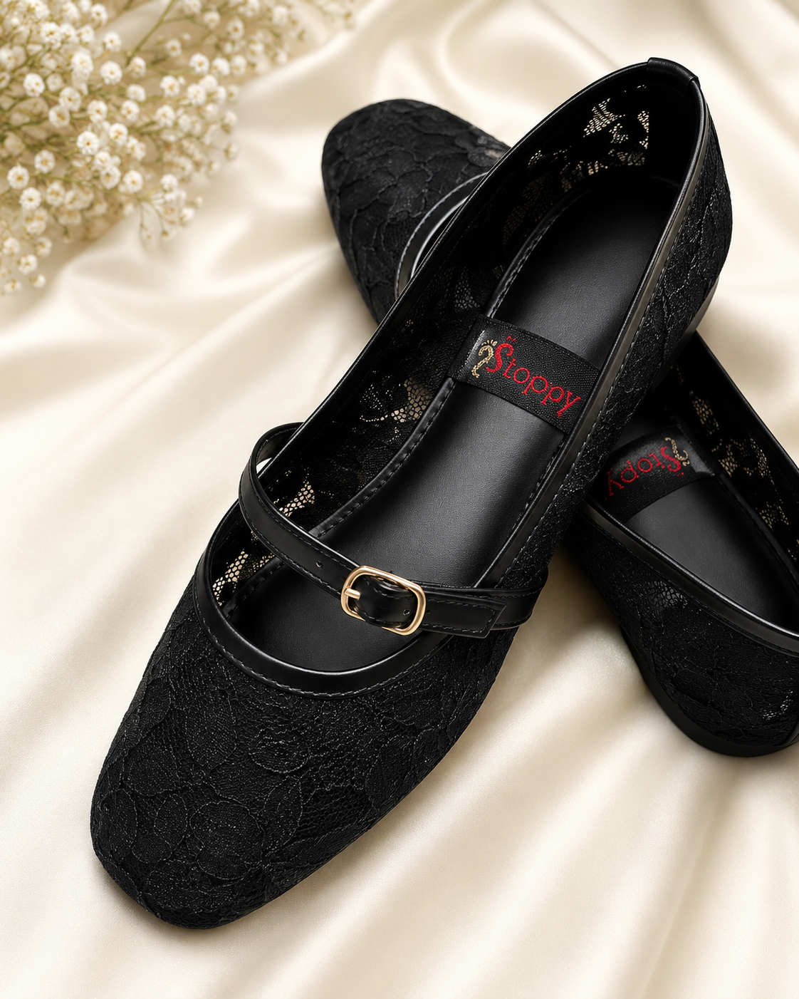 Women's Black Lace Mary Jane Flats | Elegant Buckle Strap Ballet Shoes | Soft Comfortable Casual & Party Wear Pumps black ladies shoes mary jane flats lace flat shoes buckle strap shoes women's ballet flats elegant ladies footwear casual flat shoes party