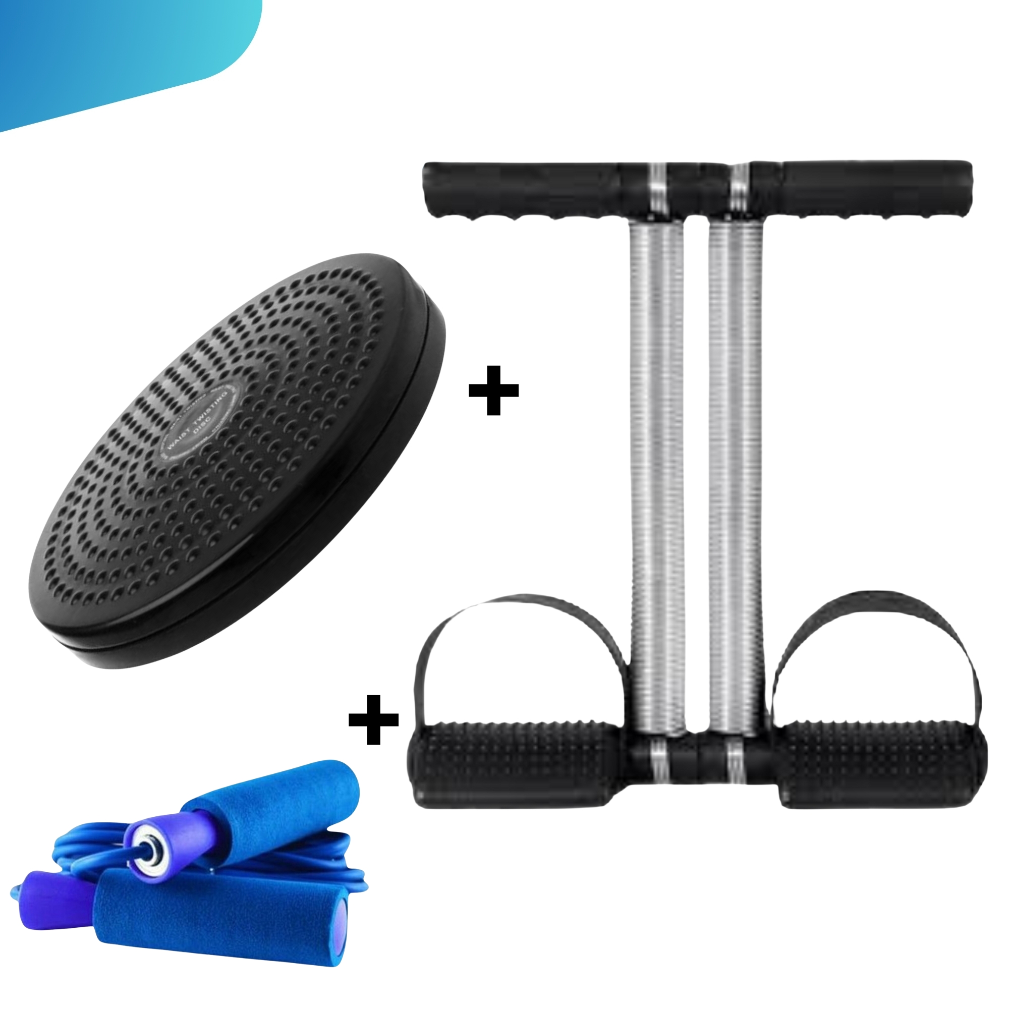 COMBO DEAL OF DOUBLE SPRING TUMMY TRIMMER +TWISTER PLATE + JUMP ROPE FOR WORKOUT