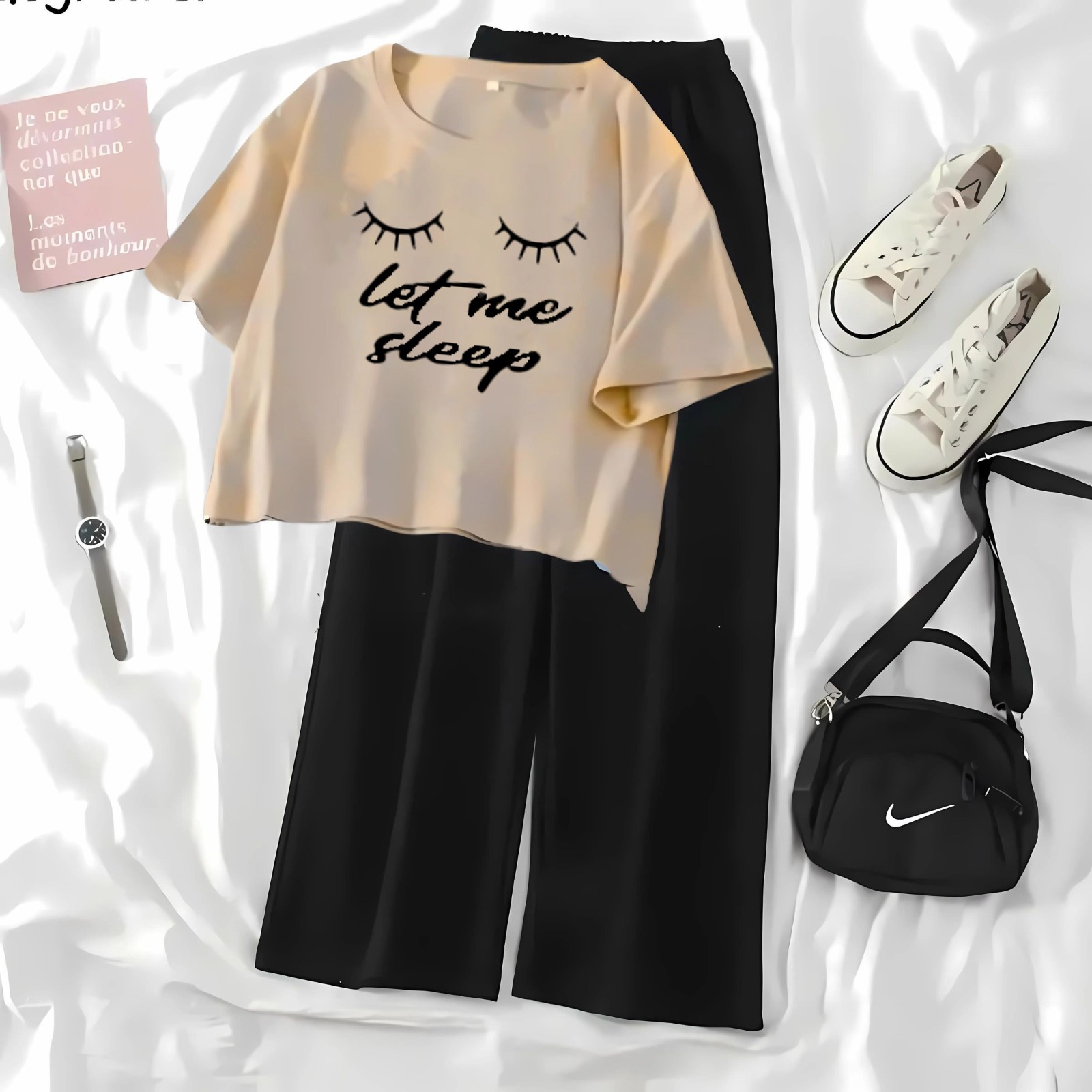 High-Quality Summer Printed Crop Top Tee and Black Plazo Combo Set