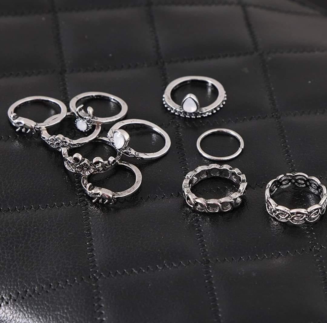 10Pcs Ring Set For Girls & Women's High Quality Silver/Gold Color Trendy Design