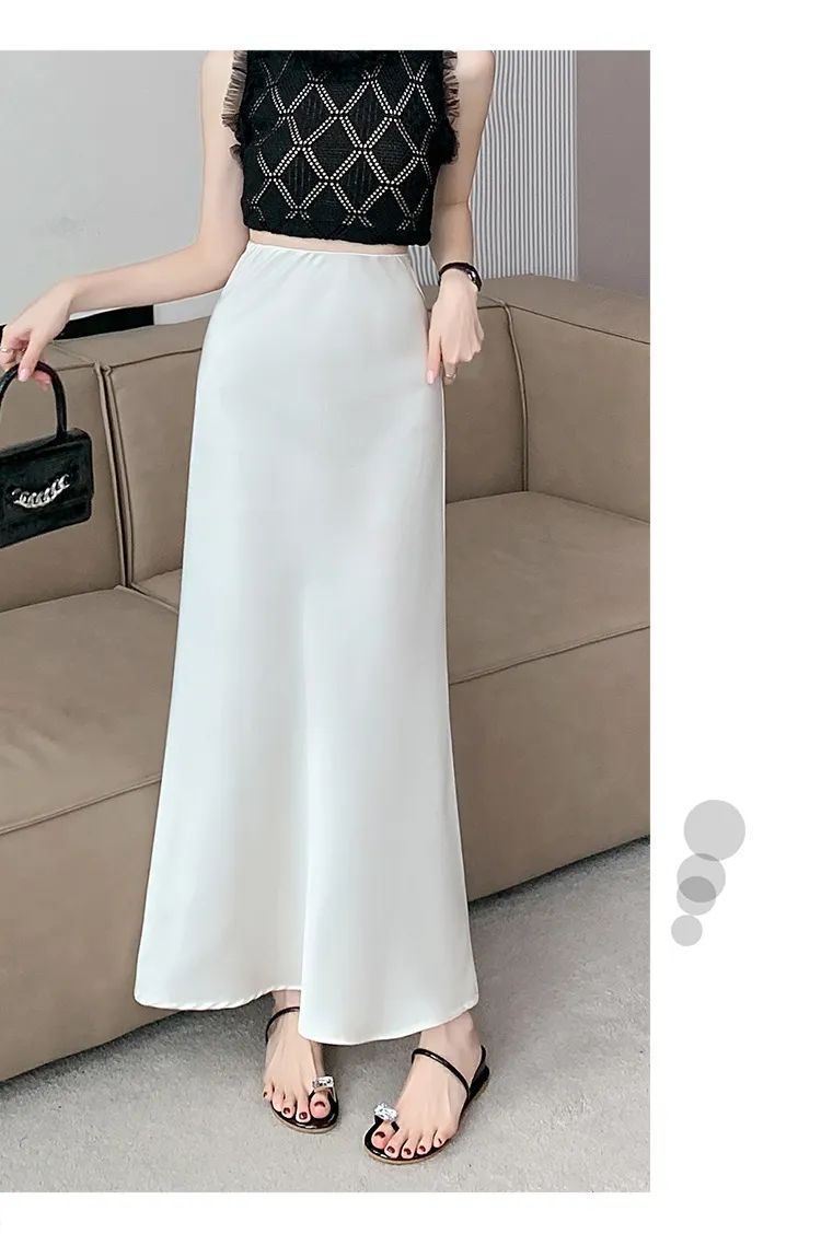 Premium Silk Casual Spring/Summer 2025 Long Solid Fishtail Skirt for Women - Elegant, Comfortable, Versatile (XS-XL)