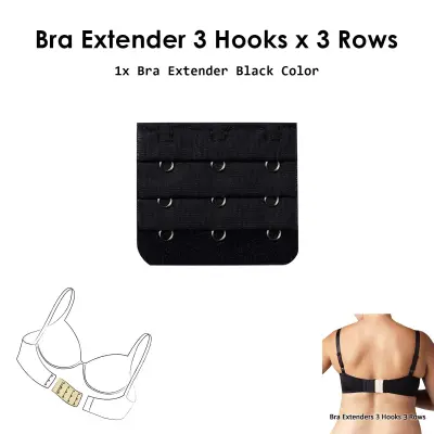 1x Black Fashion Essentials Bra Back Extenders 3-Hook 3-Rows to Add greater  band width of your bras for women