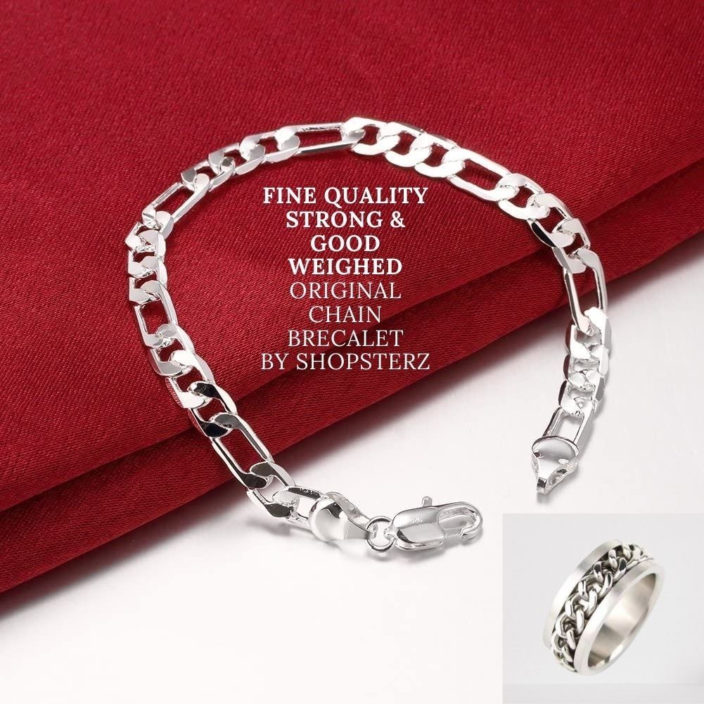 fine quality strong & good weighed silver Italian Solid Diamond-Cut  Chain Bracelet & spinner chain ring for men