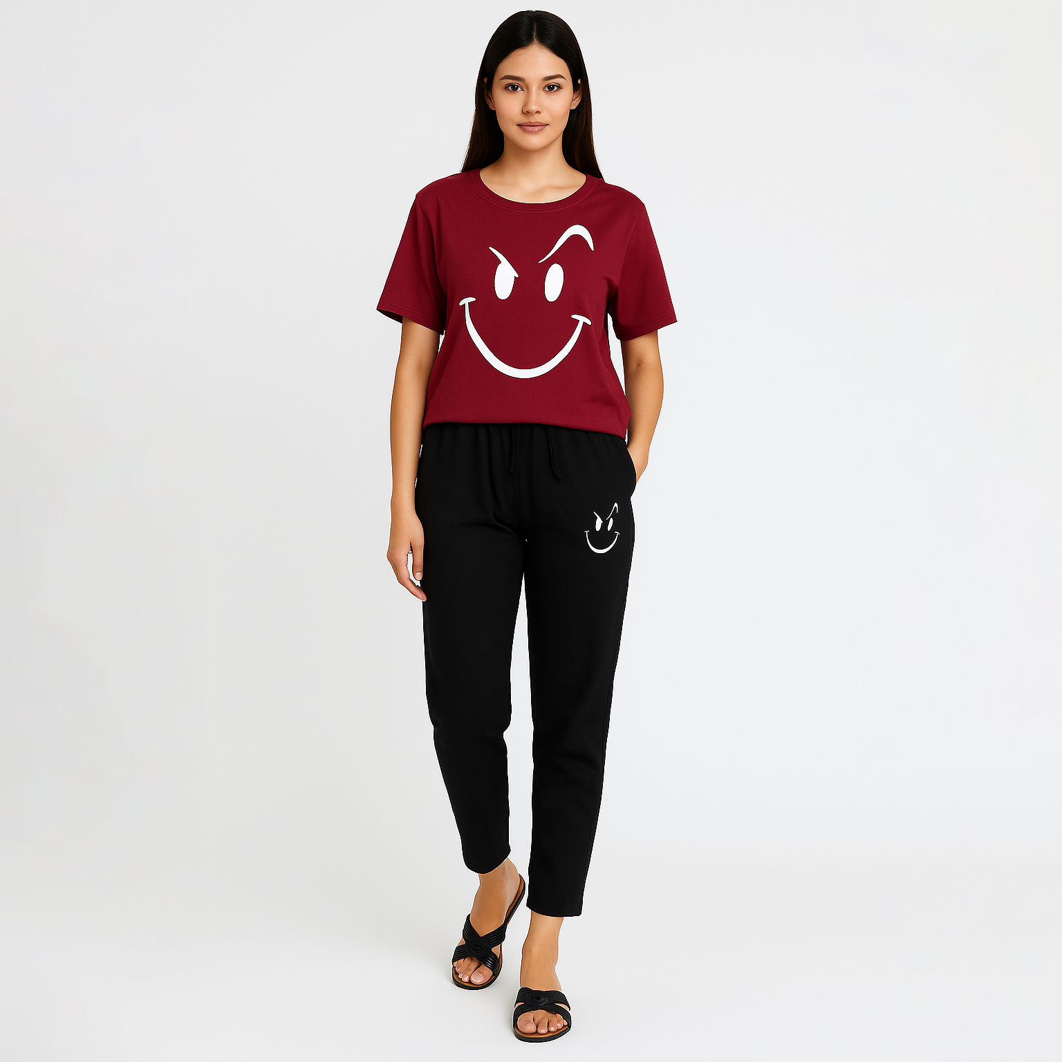 Maroon Trendy Printed Tracksuit For Girls & Womens