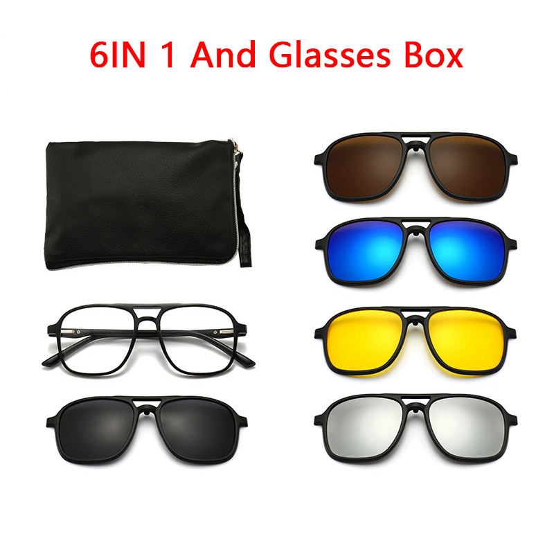 6 In 1 Custom Suction Set Mirror Polarized Sun Glasses Male