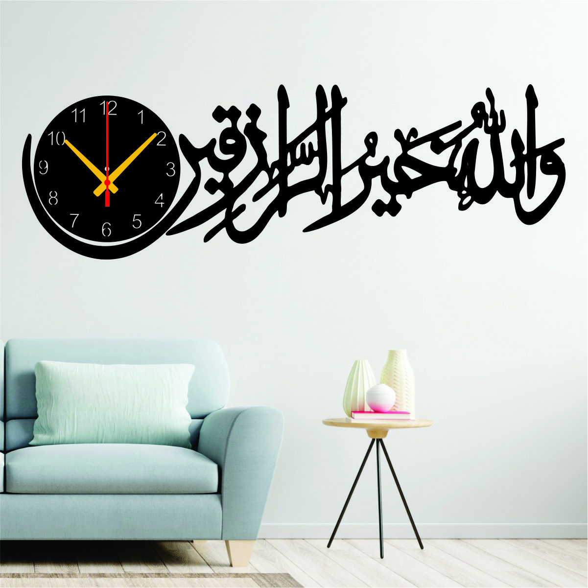 Bismilah Clock, And Butterfly Shelf,Wooden Wall Clock-3D Watch DIY Design Decoration Birds Numeral Quartz For Home Décor Living Room And Offices And For Gifts
