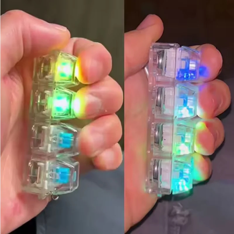 Clickable Button Light Up Keyboard Keychain Silent Operation Glowing LED Button Hot Gadget Four Finger Design