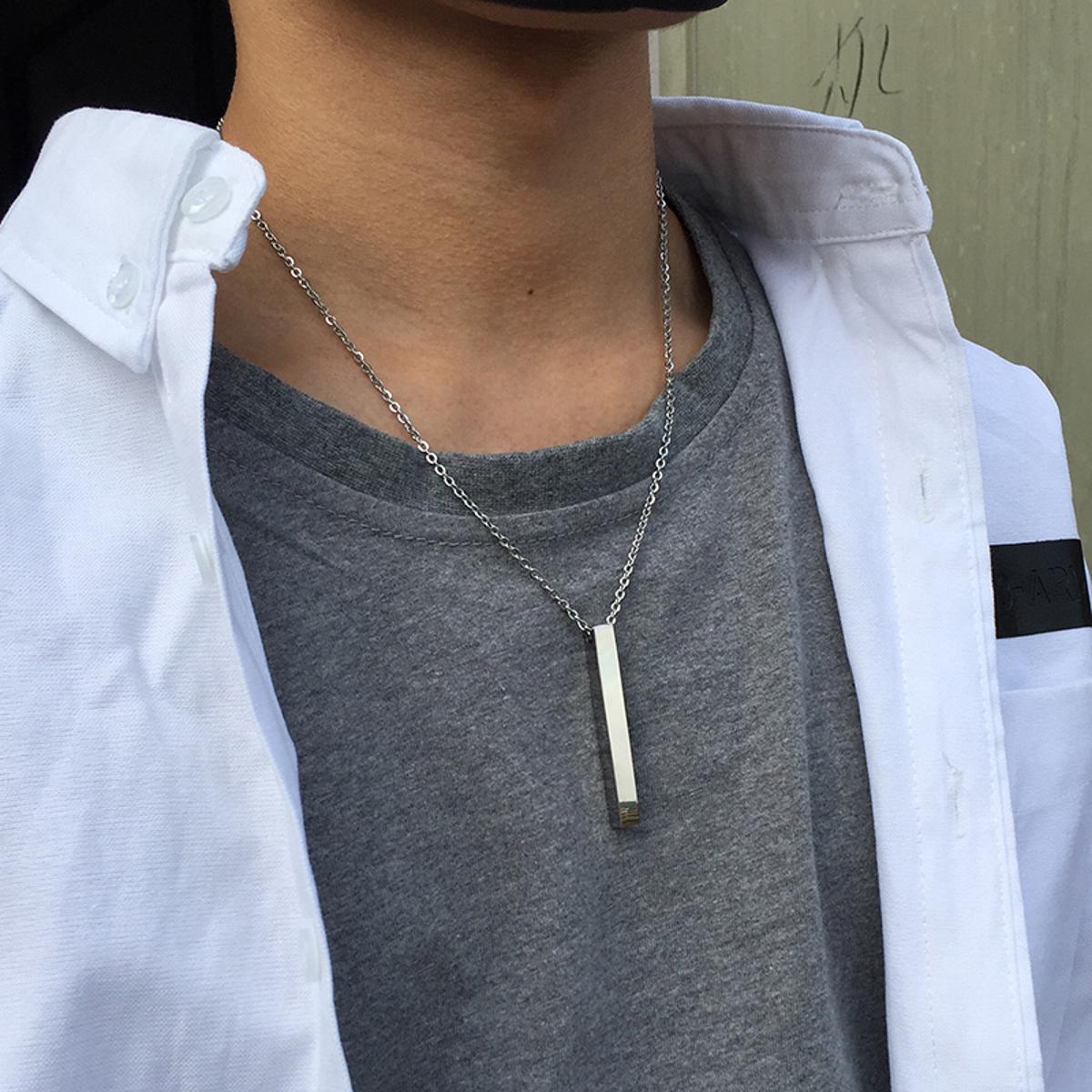 Pure Stainless Steel Silver 3D Vertical Bar Necklace/Locket/Pendant for Men/Women with Chain