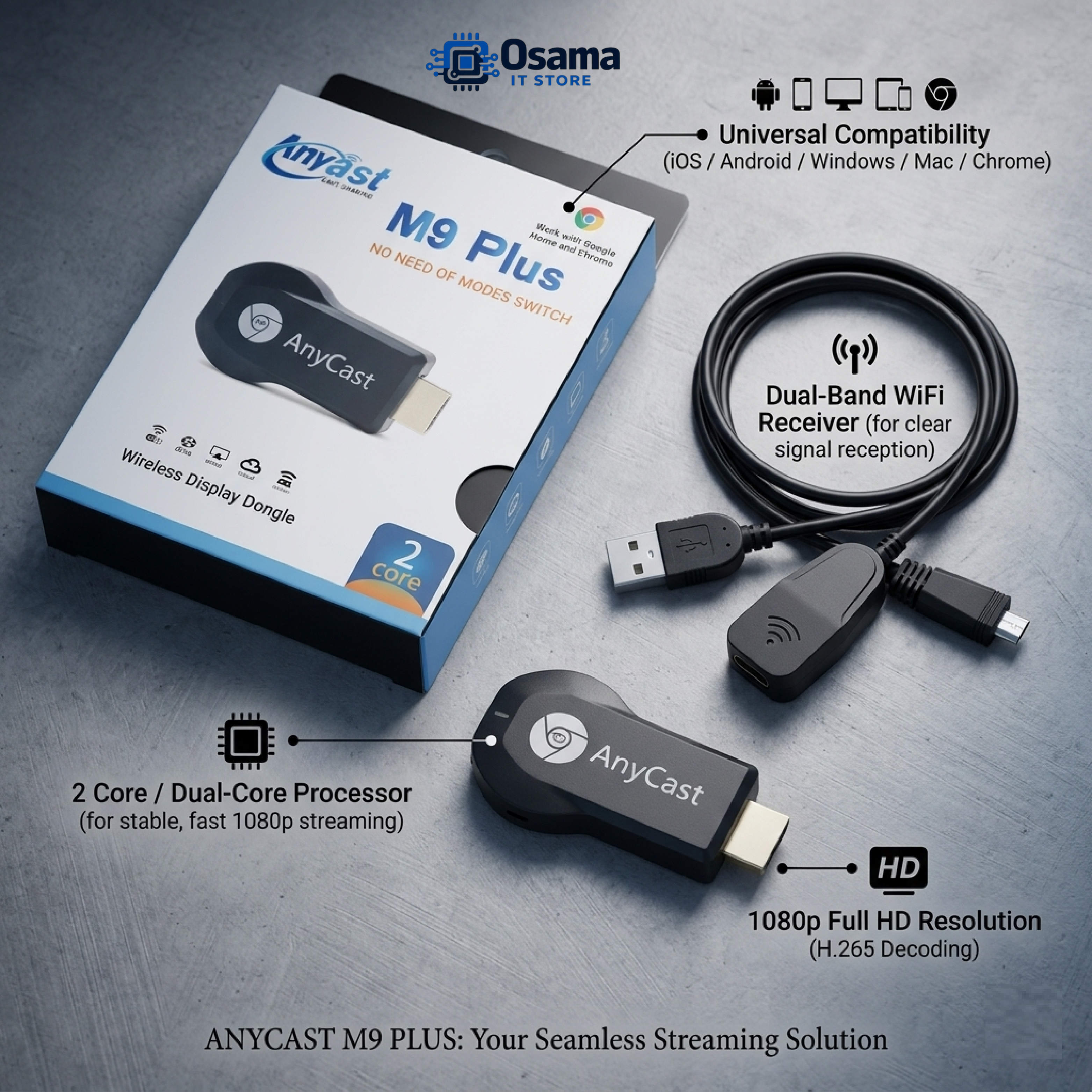 AnyCast M9 Plus 2Core 1080P HDMI WiFi Wireless Display Dongle for TV Projector Miracast AirPlay DLNA Support