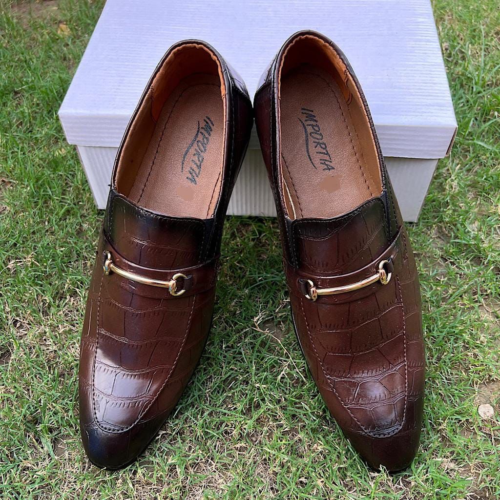 Brown Synthetic Leather Luxury Formal Shoes By Importia