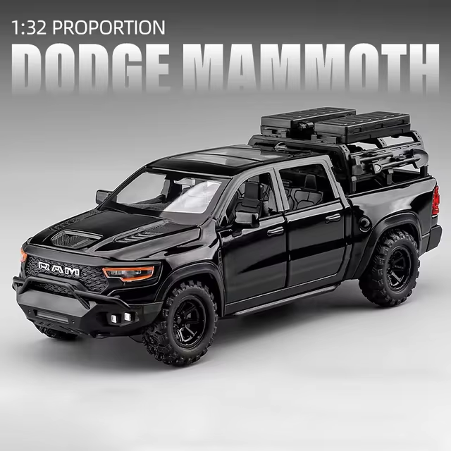 1:32 DODGE Mammoth 1000 TRX Alloy Pickup Car Model Diecast Metal Off-road Vehicle Model Sound and Light Simulation Kids Toy Gift