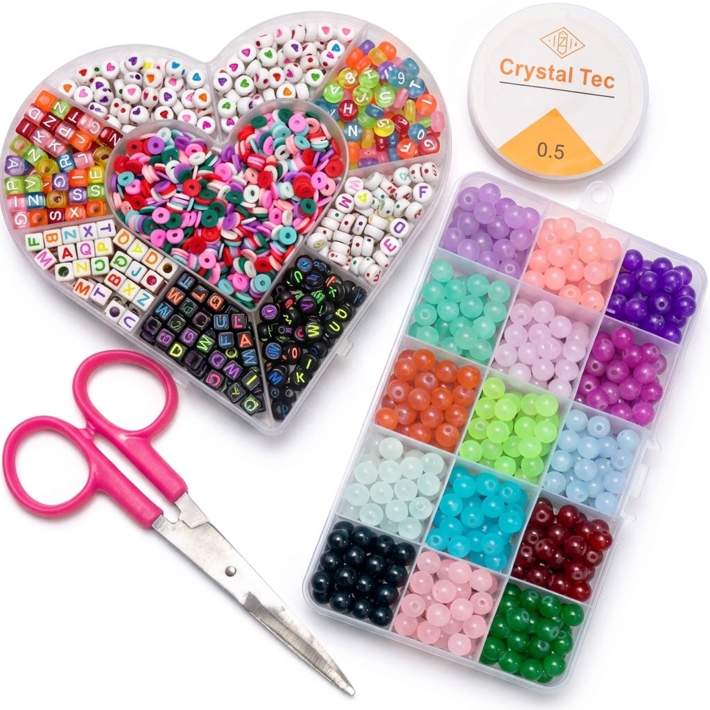 Complete DIY Bracelet & Jewellery Making Kit for Girls | Magnetic Heart Charms + Jump Rings & Lobster Clasps | Alphabet Beads & Accessories Set with Big Storage Box | DIY Jewellery Making Beads Box | Art & Craft Kit for Kids & Teens (Multiple Kits Availab