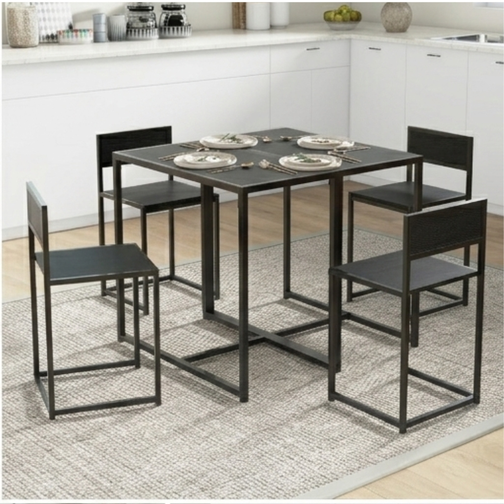 Modern 4 Seater Dining Table Set with Chairs | Stylish Black Dining Room Table & Chair Set | Space Saving Furniture for Home, Kitchen & Apartment