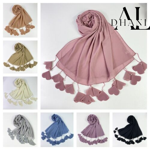 aldhani-Chiffon Hijab Scarf Women Head Wrap Shawls Flower Hijabs Tassel Scarves
