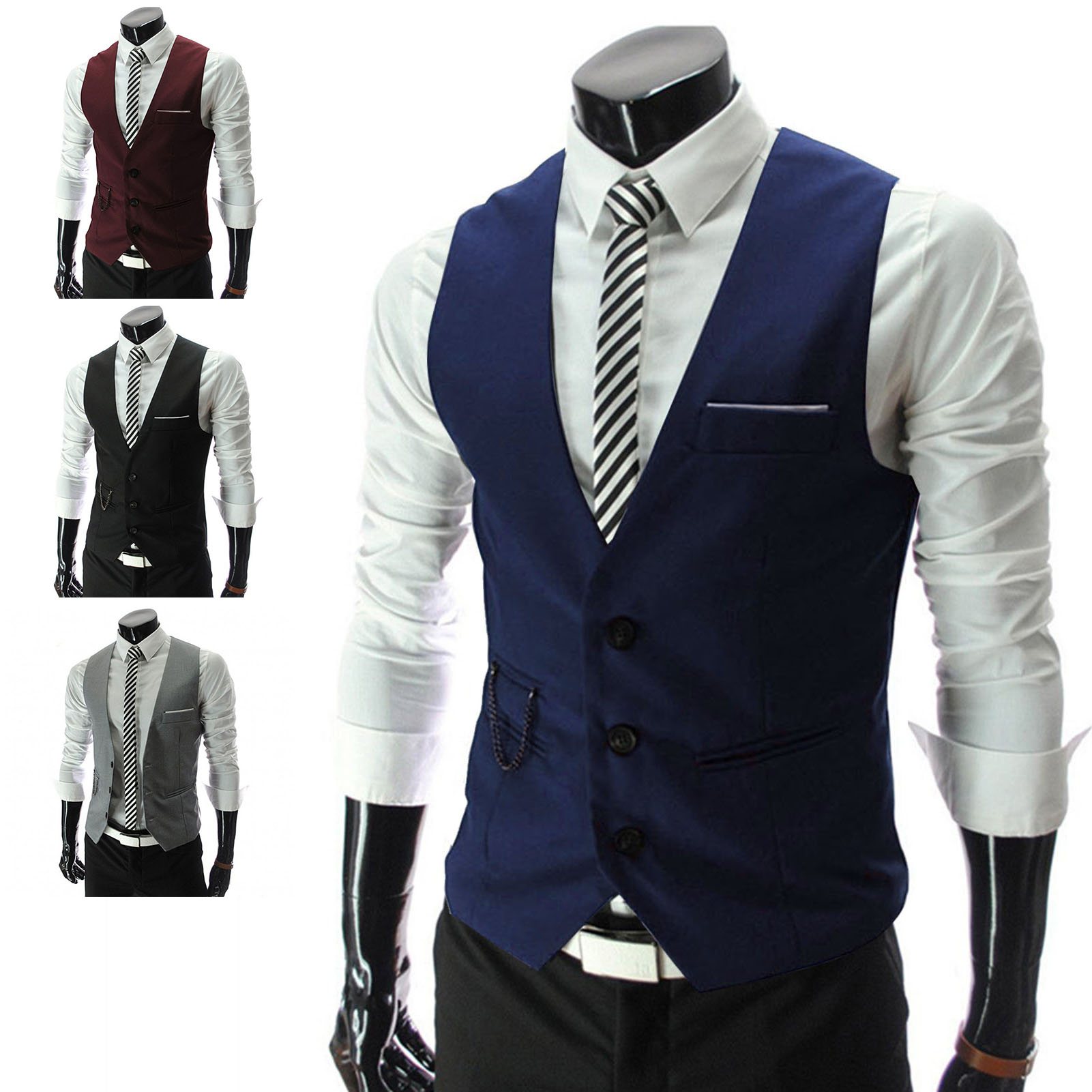 Casual Waistcoat Slim Fit Solid Color Men Formal Business Vest | Daraz.pk