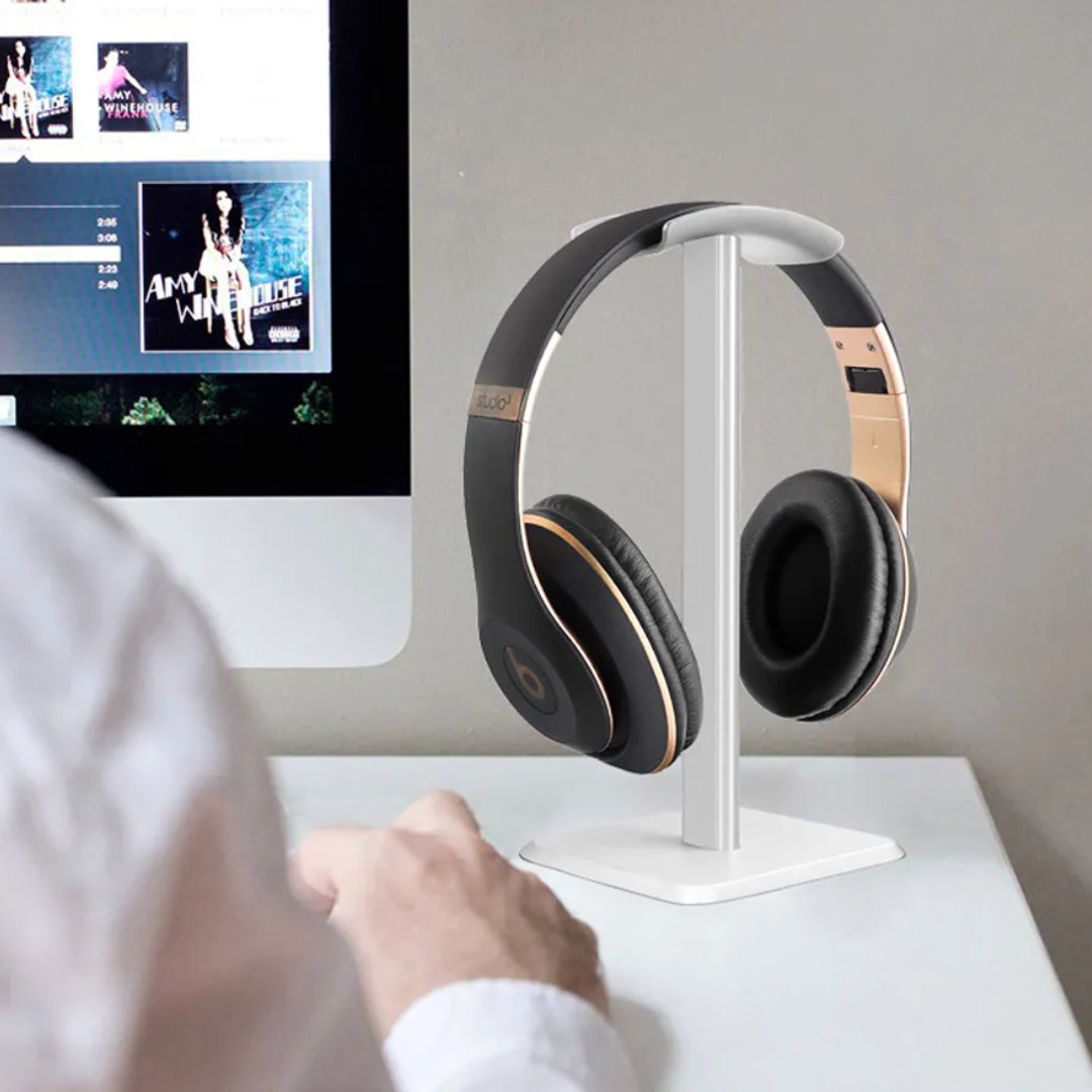 2in1 Universal Desk Mount Headphone Stand with Mobile Holder for Table -  Silicone Headset Support for Rgb Gaming and Non-Gaming Headphones - Black & White by FunBug