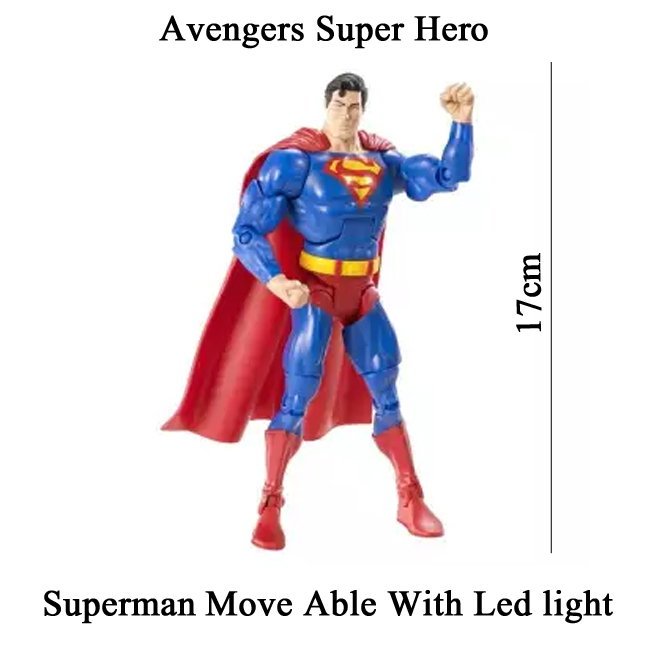 Pack of 3 pcs - Avengers Super Hero Action Figures With Led Light Toys For Kids and Boys Move able Spider Man Bat Man Super Man Spiderman Superman Batman