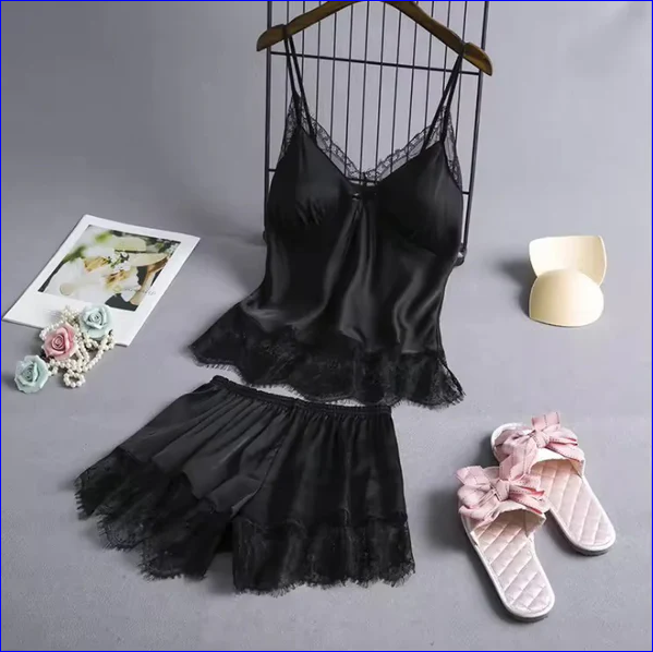 Basic Lingerie Satin Camisole with Shorts Nighty Summer Special Silk Lace Lingerie