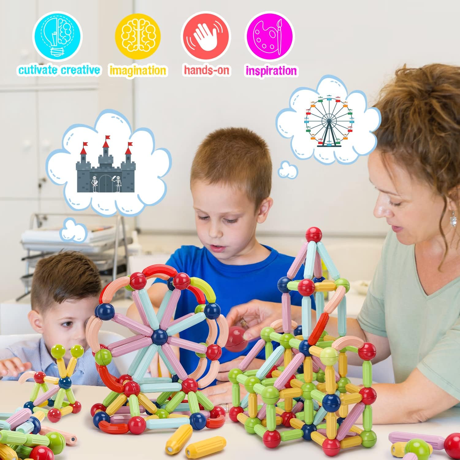 Magnetic Toys Building Blocks  36/42/64/25 Pcs Kids Magnet Balls and Rods Set  Toddler STEM Sticks Toy  Learning Educational Block Games Stacking Toys for Boy Girl Age 3+ Years Old Preschool