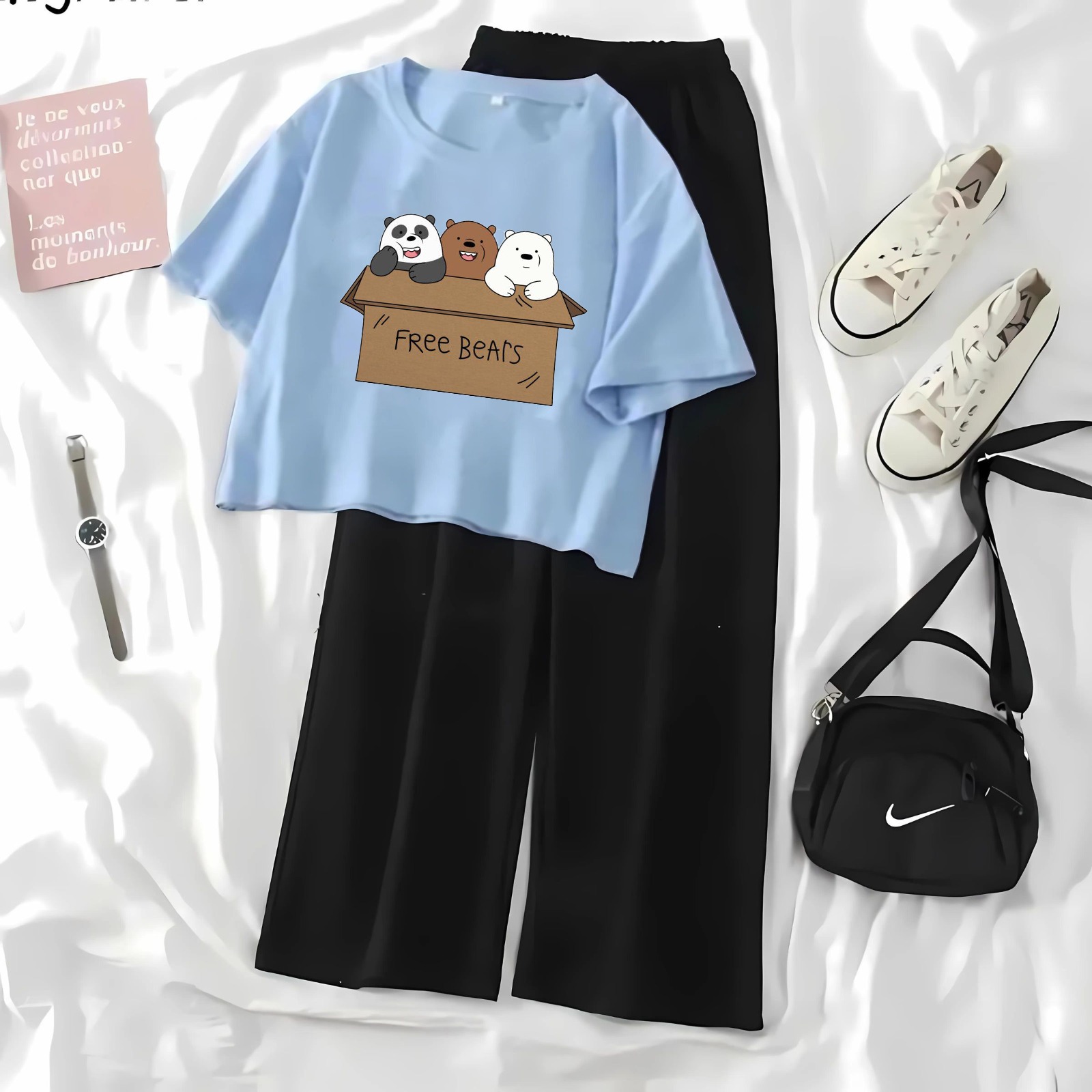 High-Quality Summer Printed Crop Top and Black Flapper Suit