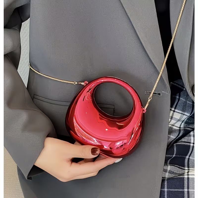 mini acrylic clutch half moon dsign shoulder bag for girlsMini Crescent Dinner Bag, Textured Acrylic Shoulder Chain Crossbody Purse, Clutch Alternative, Evening Bag, Creative Design, Stylish Crossbody, Lightweight Purse, Detachable Strap, Chain Strap Bag,