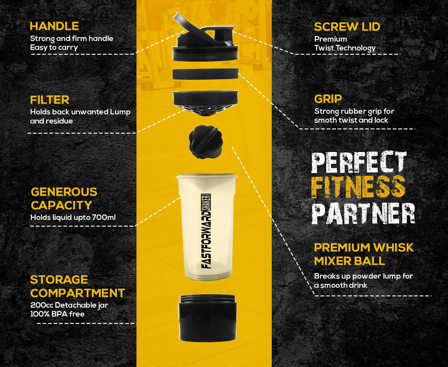 Enhance Your Workouts with Our 24-Ounce (700ml) Protein Shaker Bottle - Ideal for Pre & Post Workout, Includes Innovative Twist & Lock Protein Box Storage