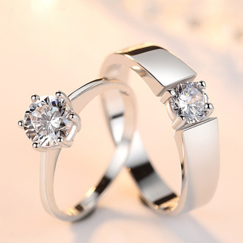 New 2 Pcs Love Heart Zircon Couple Rings Set Fashion Lover Bridal Wedding Engagement Valentine's Day Jewelry Gifts