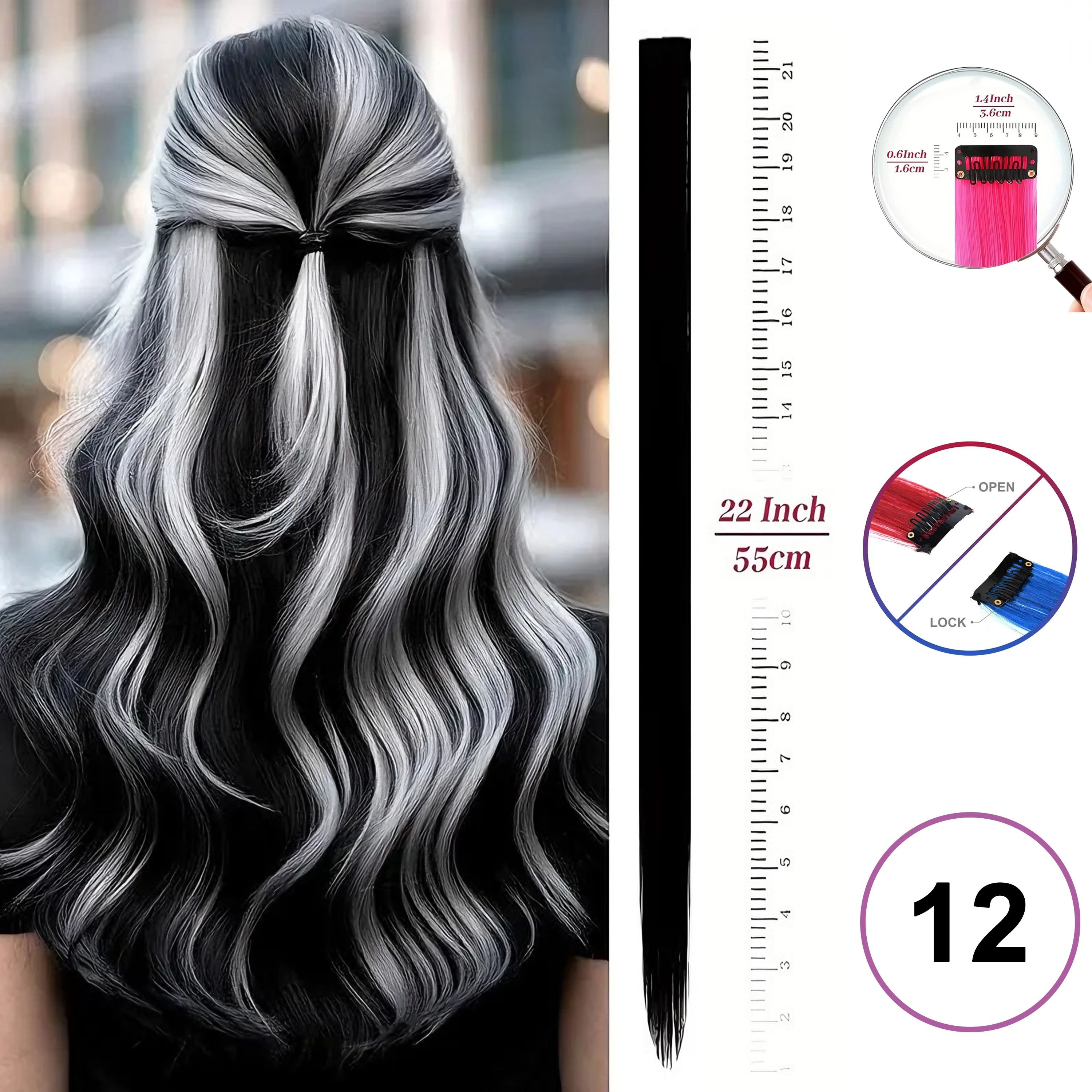 Hair Extensions Clip-In Neon Synthetic Hairpieces, 22" Straight Highlights for Kids & Girls – 1 Piece