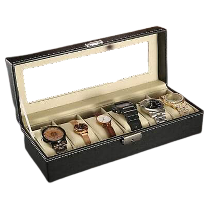 Myle Cart Watch Storage Organizer Box 3/6/10/12 Grids PU Leather Display Case for Watches & Jewelry, Black