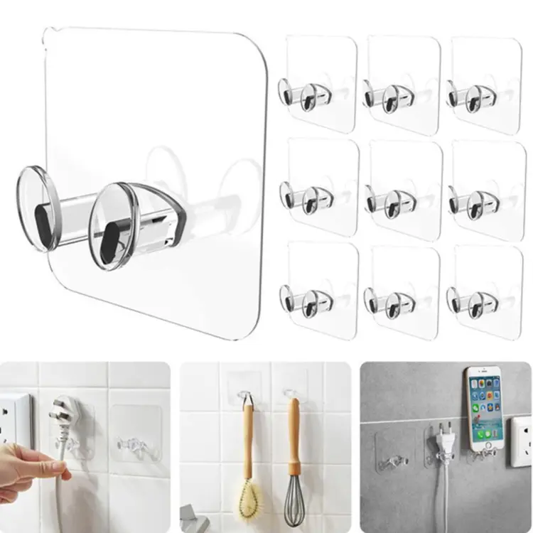 10Pcs Adhesive Hooks -Wall Hanger Rack Space Saver- Toothbrush Power Plug  Socket Holder Shaver Organizer Towel Rack Bathroom
