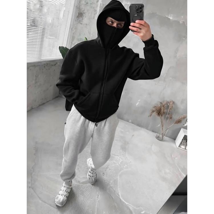 New Ninja Zipper Hoodies For Men Black Balaclava Ninja Zipper Hoodies For Men