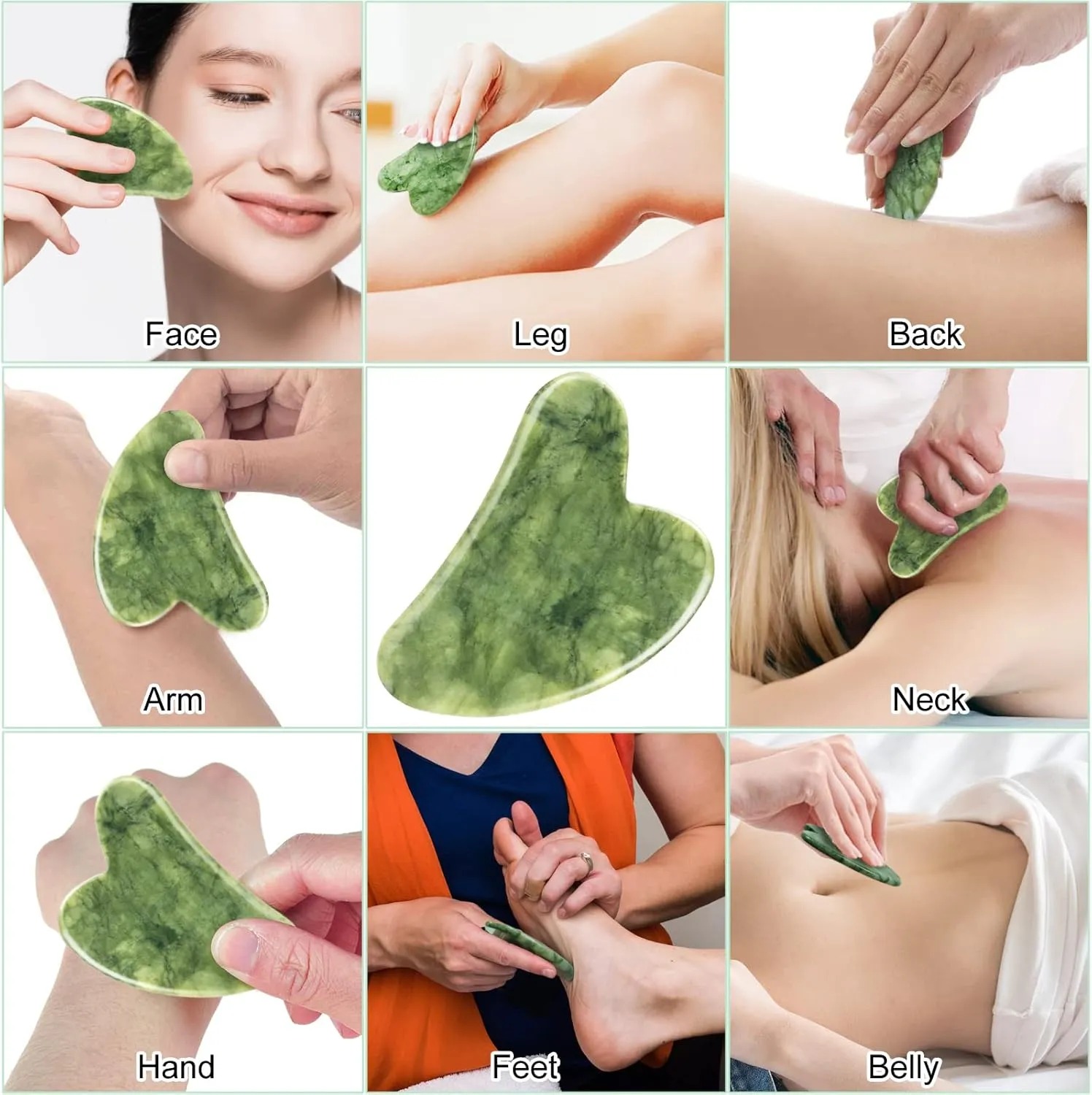 Original Gua Sha Facial Tool, Natural Jade Stone Board Guasha Massage Tool Self Care for Face Body Relieve Muscle Tensions Reduce Puffiness