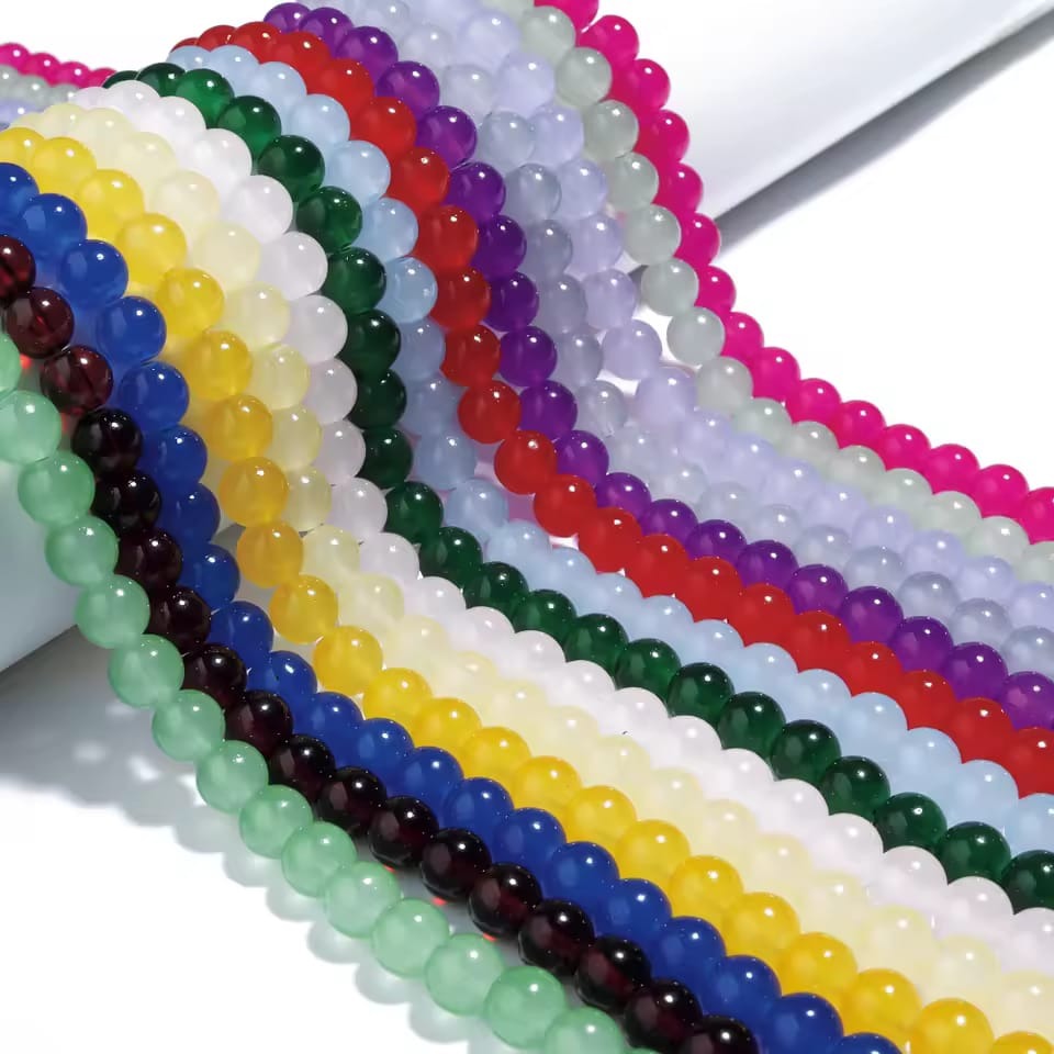 100pcs 8mm Glass Imitation Jade Bead Color Round Bead Handmade DIY Bracelet Necklace Jewelry Making Loose Bead Material without storage box _ KS