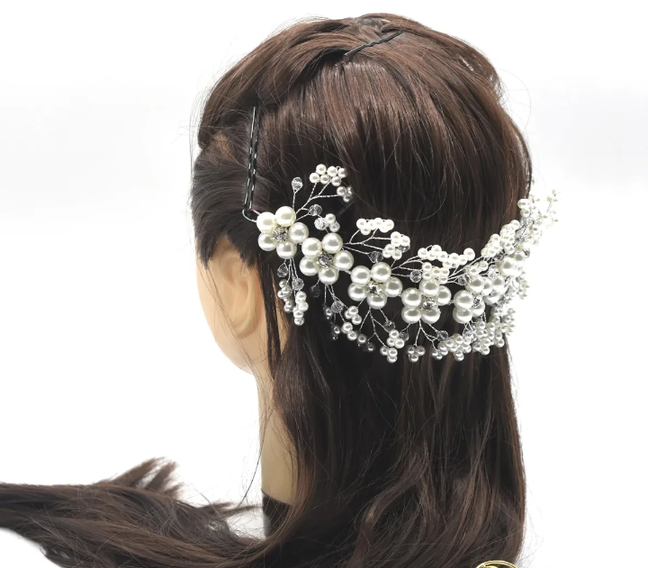 Bridal Wedding Headband Crystal Flower Tiara Crown Pearl Rhinestone Hair