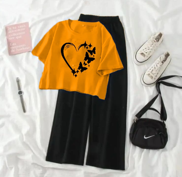 Crop Top Suits For Women High Quality Tshirt And Black Plazo